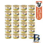 نمای بسته بندی کنسرو گربه گورمت مدل سفارش ترکیه با طعم مرغ بسته ۲۴ عددی برچسب و بسته بندی