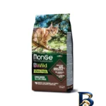 نمای بسته بندی غذای خشک گربه بالغ مونژ مدل Monge BWild Grain Free All Life Stage طعم گوشت بوفالو، سیب زمینی و عدس وزن ۱.۵ کیل