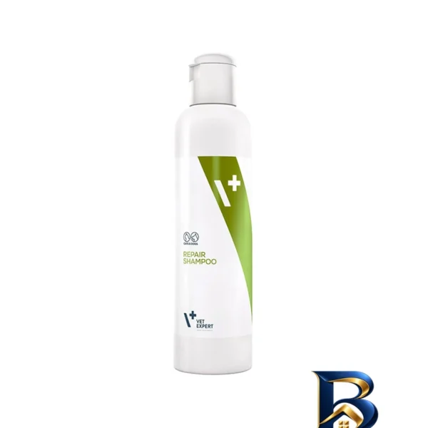 نمای بسته بندی شامپو گربه و سگ وت اکسپرت مدل Repair Shampoo ترمیم کننده حجم 250 میلی لیتر برچسب و بسته بندی