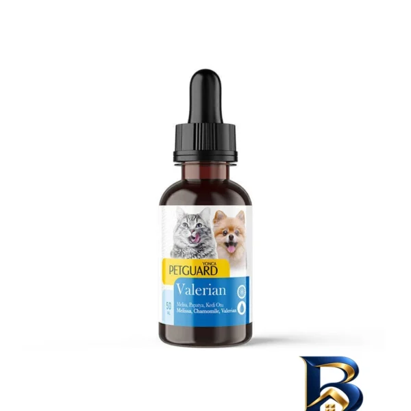 نمای بسته بندی قطره آرامبخش پت گارد مدل Valerian Drop حجم 50 میلی لیتر برچسب و بسته بندی