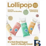 نمای بسته بندی تشویقی گربه رانووا مدل Freeze Dried Lollipops با طعم میکس وزن 1.4 گرم بسته ۲۵ عددی برچسب و بسته بندی