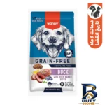 نمای بسته بندی غذای خشک سگ بالغ ونپی مدل GRAIN FREE با طعم اردک وزن 1.5 کیلوگرم برچسب و بسته بندی