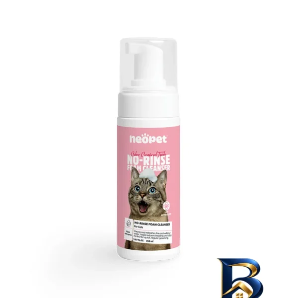 نمای بسته بندی فوم گربه نئوپت مدل No-Rinse Foam Cleanser بدون نیاز به آبکشی حجم 150 میلی لیتر برچسب و بسته بندی