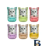 نمای بسته بندی پوچ گربه بالغ کیت کت مدل Cat Pouch Mix طعم مرغ وزن 14 گرم بسته 6 عددی برچسب و بسته بندی