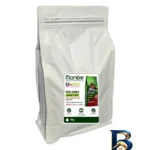 نمای بسته بندی غذای خشک سگ بالغ مونژه مدل Grain Free با طعم بره و سیب زمینی نخود فرنگی وزن 1 کیلوگرم برچسب و بسته بندی