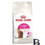 نمای بسته بندی غذا خشک گربه بالغ رویال کنین طعم مرغ مدل Fussy Exigent وزن 400 گرم برچسب و بسته بندی