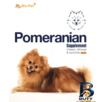 نمای بسته بندی پودر مکمل سگ بایو پت مدل Pomerian با وزن 200 گرم برچسب و بسته بندی