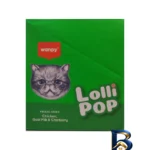 نمای بسته بندی تشویقی گربه ونپی مدل Freeze Dried Lollipop طعم مرغ و شیر بز کرن بری وزن ۱۴ گرم بسته ۱۰ عددی برچسب و بسته بندی