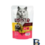 نمای بسته بندی پوچ گربه بالغ یو اس پت مدل Fresh Meat Pack با طعم مرغ و بلدرچین ۶ عددی وزن ۱۰۰ گرم برچسب و بسته بندی