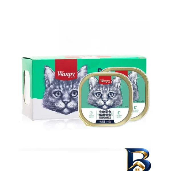 نمای بسته بندی پوچ گربه بالغ ونپی مدل بافت موس با طعم ماهی تن وزن 40 گرم بسته 6 عددی برچسب و بسته بندی