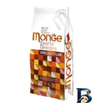 نمای بسته بندی غذای خشک سگ بالغ مونژه مدل Grain Free Formula با طعم بره وزن 15 کیلوگرم برچسب و بسته بندی