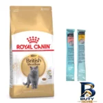 نمای بسته بندی غذای خشک گربه بالغ رویال کنین مدل British shorthair وزن 2 کیلوگرم به همراه بستنی برچسب و بسته بندی