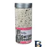 نمای بسته بندی خوشبو کننده گرانولی خاک گربه شهرپت مدل Baby Powder حجم 700 میلی لیتر برچسب و بسته بندی