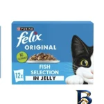 نمای کناری پوچ گربه بالغ فلیکس مدل Fish Selection in Jelly طعم ماهی بسته ۱۲ عددی پروفایل و ساختار