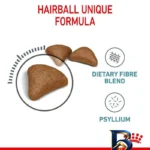 نمای بسته بندی غذا خشک گربه رویال کنین مدل Hairball Care با وزن 2 کیلوگرم برچسب و بسته بندی