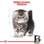 نمای بسته بندی غذای خشک بچه گربه رویال کنین مدل Persian Kitten وزن ۲ کیلوگرم به همراه پوچ ۸۵ گرم اصل برچسب و بسته بندی
