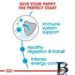 نمای بسته بندی غذای خشک سگ رویال کنین مدل puppy x-small با وزن 1.5 کیلوگرم برچسب و بسته بندی