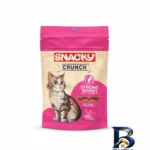نمای بسته بندی تشویقی گربه اسنکی مدل Crunch با طعم مرغ و ماهی وزن 240 گرم مجموعه 4 عددی برچسب و بسته بندی
