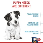 نمای بسته بندی غذای خشک توله سگ رویال کنین مدل Mini Puppy وزن ۲ کیلوگرم بسته ۳ عددی مهر کیسه و مواد