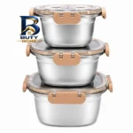 ظرف نگهدارنده استیل مدل چفتی مناسب برای یخچال بسته ۳ عددی