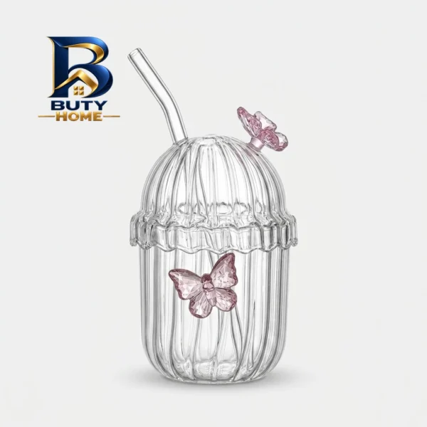 لیوان اسموتی پیرکس به همراه نی