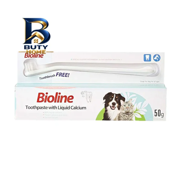 ست خمیر دندان و مسواک سگ بایولاین مدل Calcium وزن 50 گرم