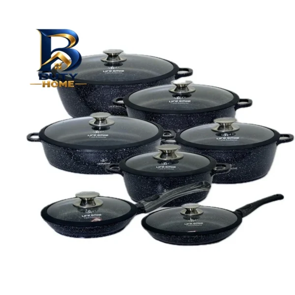 سرویس قابلمه و تابه گرانیتی ۲۴ پارچه لایف اسمایل مدل LIFEP۷S-۲۴-BLACK اصل