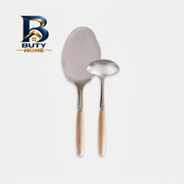 سرویس ملاقه و کفگیر ۲ پارچه مدل دسته چوبی
