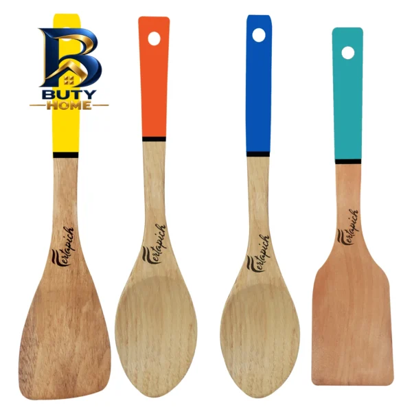 سرویس ملاقه و کفگیر فرتاپیچ ۴ پارچه مدل چوبی کد 069