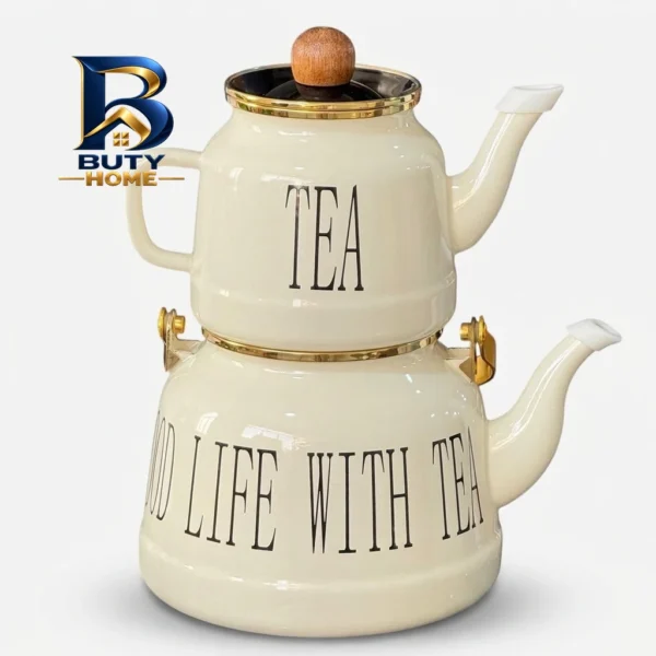 ست کتری و قوری مدل لعابی طرح Drink tea گنجایش ۲.۵ لیتر ۱ ایتر اصل