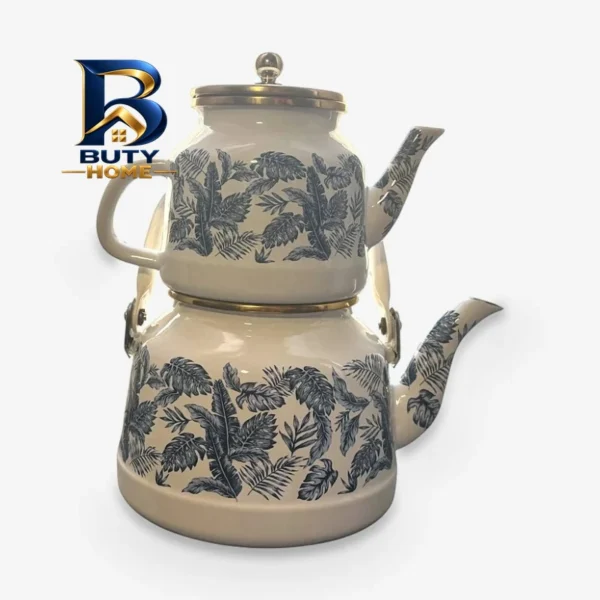 ست کتری و قوری مدل لعابی برگی گنجایش ۲.۵ لیتر ۱ لیتر اصل