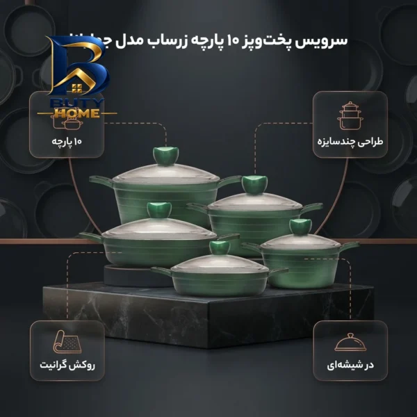 سرویس قابلمه و تابه گرانیت ۱۰ پارچه زرساب مدل جولیانا کد JL-۸۱۰۰ اصل