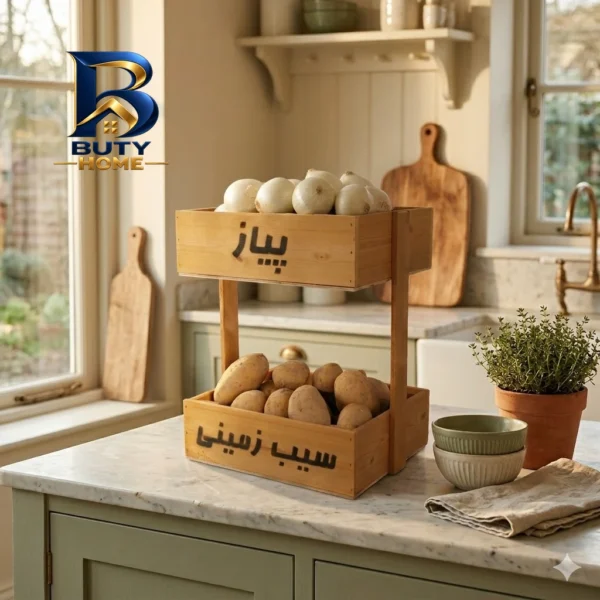 سبد پیاز و سیب زمینی مدل چوبی دو طبقه کلاسیک