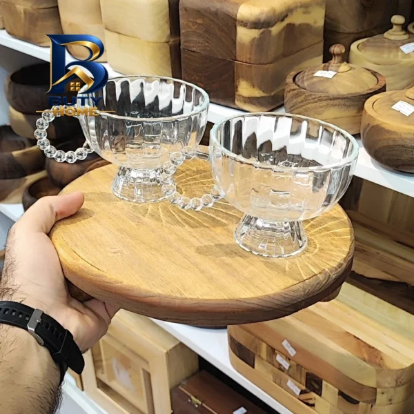 بستنی خوری پایه دار مدل دسته مرواریدی مجموعه 2 عددی