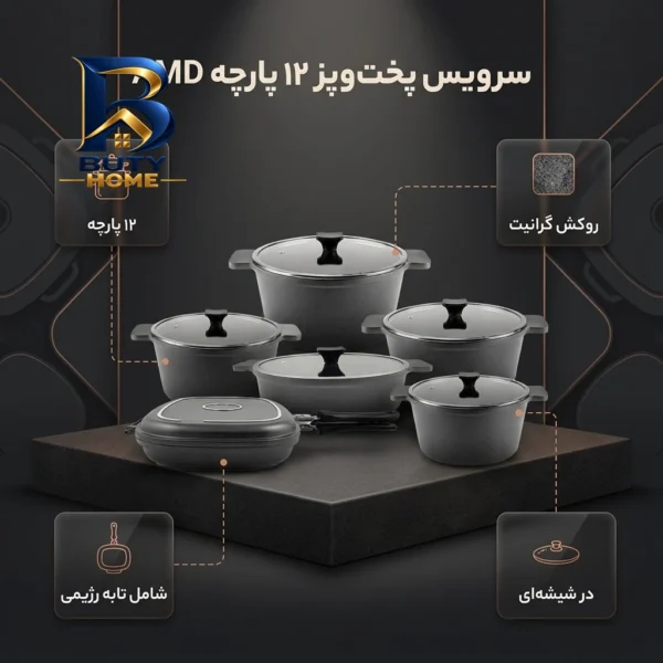 سرویس قابلمه و تابه گرانیت ۱۲ پارچه مدل amd