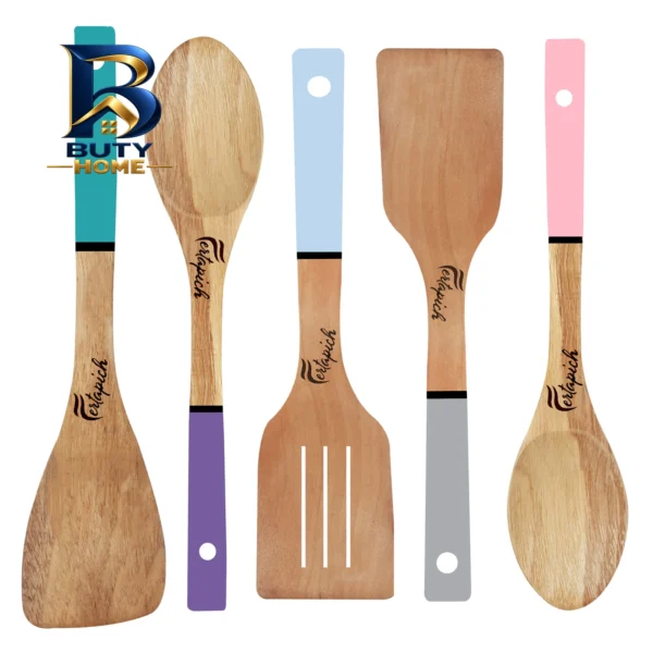 سرویس ملاقه و کفگیر 5 پارچه فرتاپیچ مدل چوبی کد 051