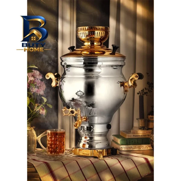 سماور گازی عالی نسب مدل ارس نفیس طلائی با گنجایش 8.5 لیتر
