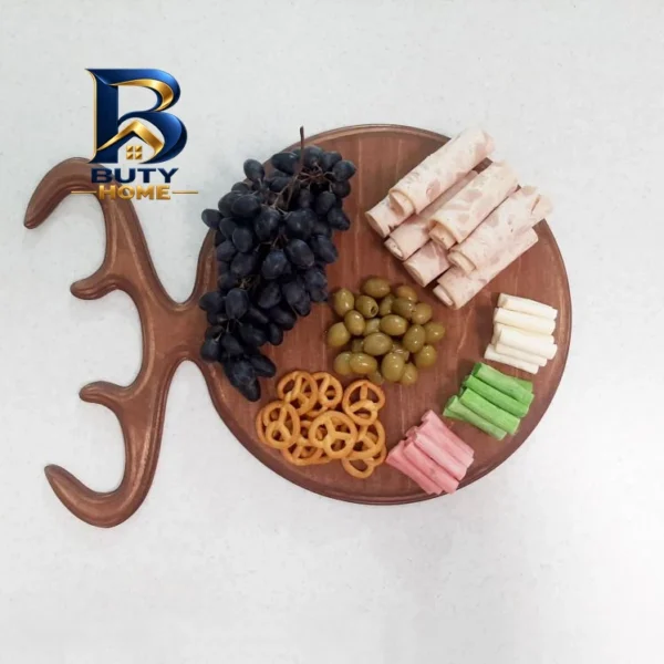 تخته گوشت چوبی طرح شاخ گوزنی گرد کد 02 مجموعه ۳ عددی