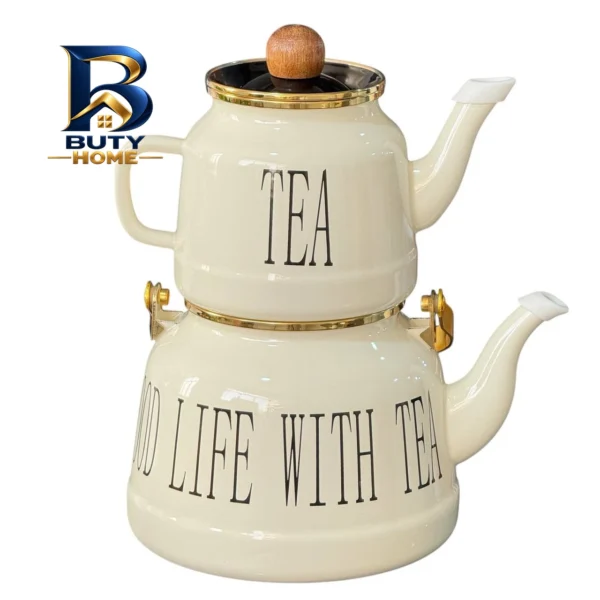 ست کتری و قوری مدل لعابی طرح Drink tea گنجایش ۲.۵ لیتر ۱ ایتر اصل