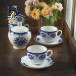 ست فنجان نعلبکی ۱۲ پارچه چینی زرین ایران مدل چای خوری ایتالیا اف ۸ فلورانس سرمه ای درجه ۳