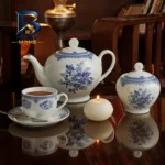 ست فنجان نعلبکی ۱۲ پارچه چینی زرین ایران مدل چای خوری ایتالیا اف ۸ فلورانس سرمه ای درجه ۳