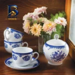 ست فنجان نعلبکی ۱۲ پارچه چینی زرین ایران مدل چای خوری ایتالیا اف ۸ فلورانس سرمه ای درجه ۳